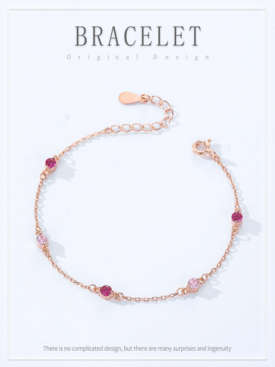 Exquisite Sweet Pink Zircon Chain Bracelet 925 Sterling Silver