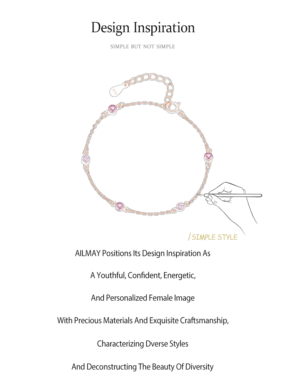Exquisite Sweet Pink Zircon Chain Bracelet 925 Sterling Silver