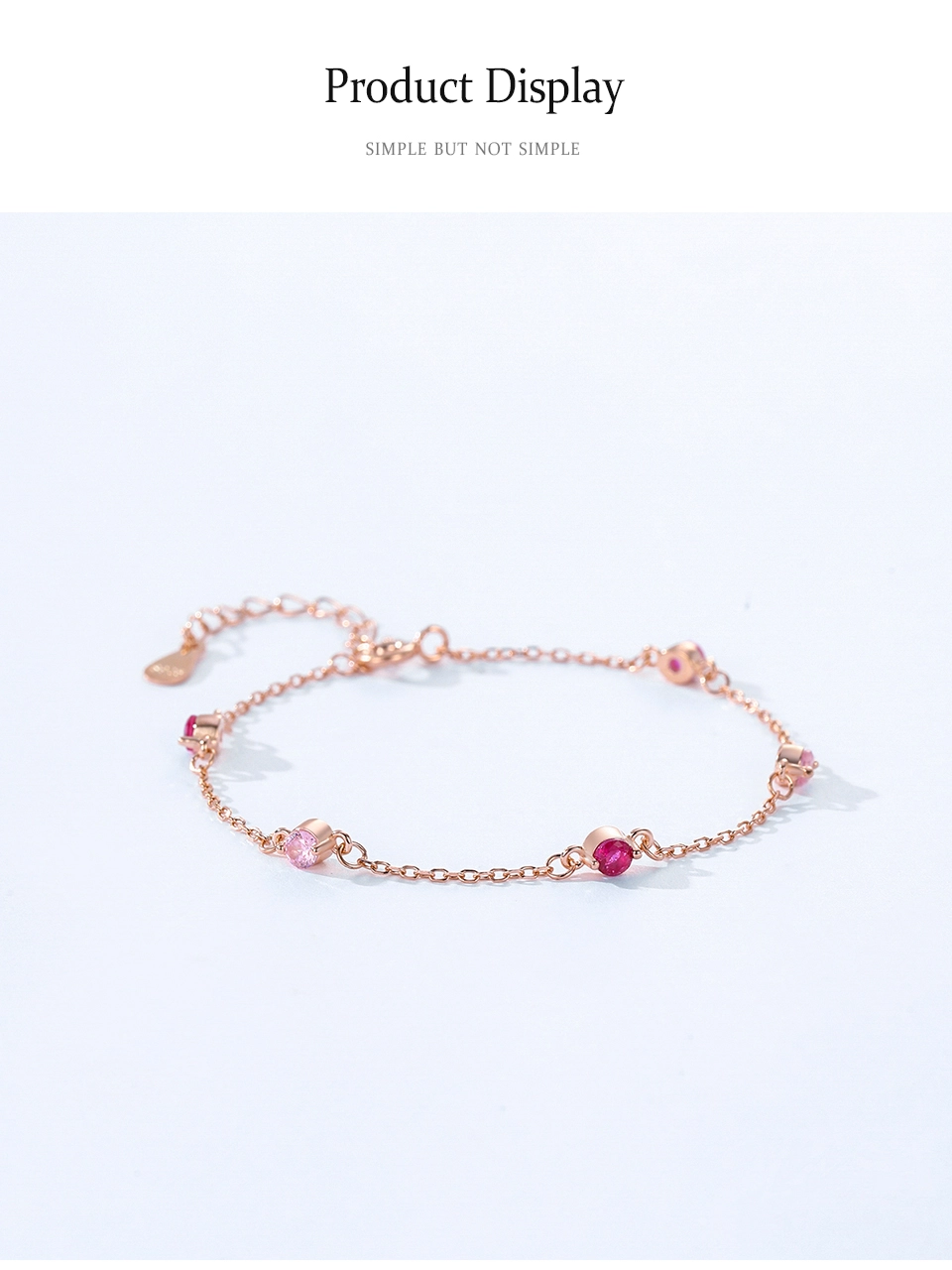 Exquisite Sweet Pink Zircon Chain Bracelet 925 Sterling Silver
