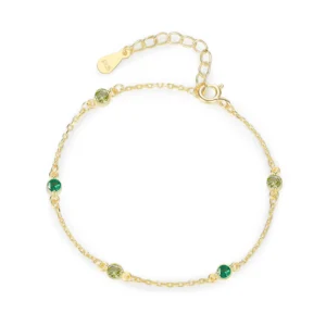 Elegant Round Zircon Adjustable Green Series Chain Bracelets 925 Sterling Silver