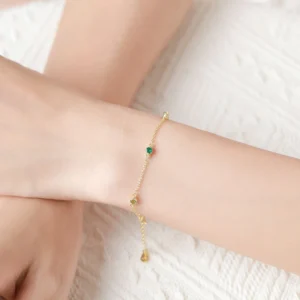Elegant Round Zircon Adjustable Green Series Chain Bracelets 925 Sterling Silver