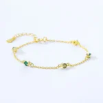 Elegant Round Zircon Adjustable Green Series Chain Bracelets 925 Sterling Silver