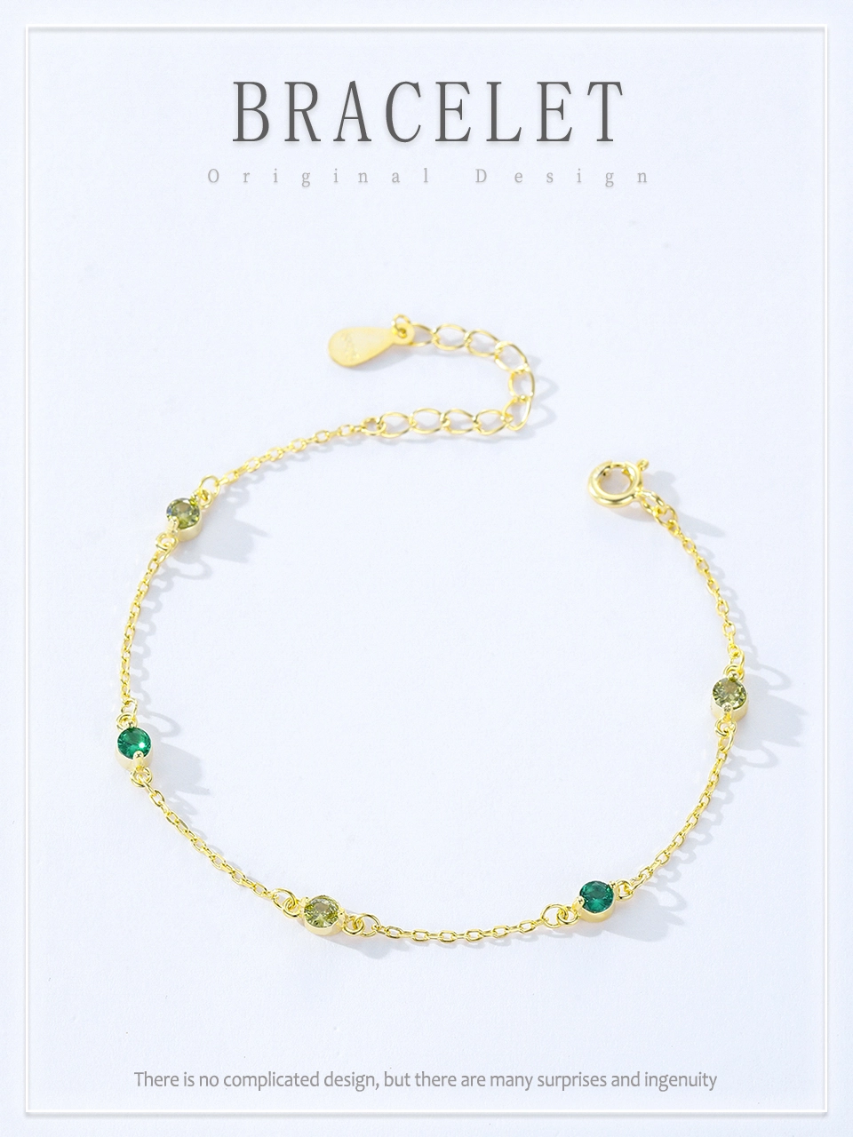 Elegant Round Zircon Adjustable Green Series Chain Bracelets 925 Sterling Silver
