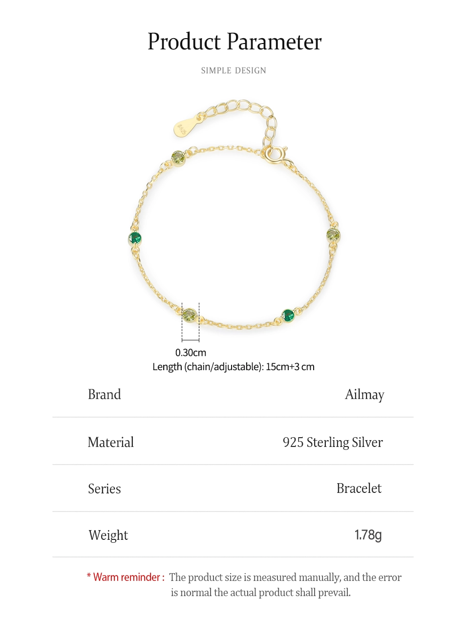 Elegant Round Zircon Adjustable Green Series Chain Bracelets 925 Sterling Silver