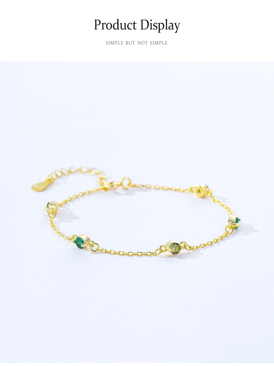 Elegant Round Zircon Adjustable Green Series Chain Bracelets 925 Sterling Silver