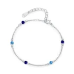 Retro Blue Series Round Zircon Chain Bracelets 925 Sterling Silver
