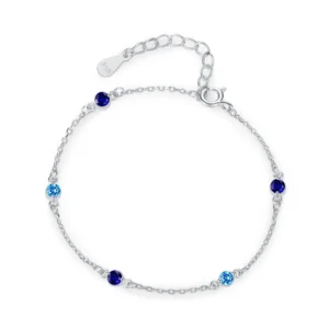 Retro Blue Series Round Zircon Chain Bracelets 925 Sterling Silver