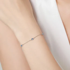 Retro Blue Series Round Zircon Chain Bracelets 925 Sterling Silver