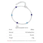 Retro Blue Series Round Zircon Chain Bracelets 925 Sterling Silver