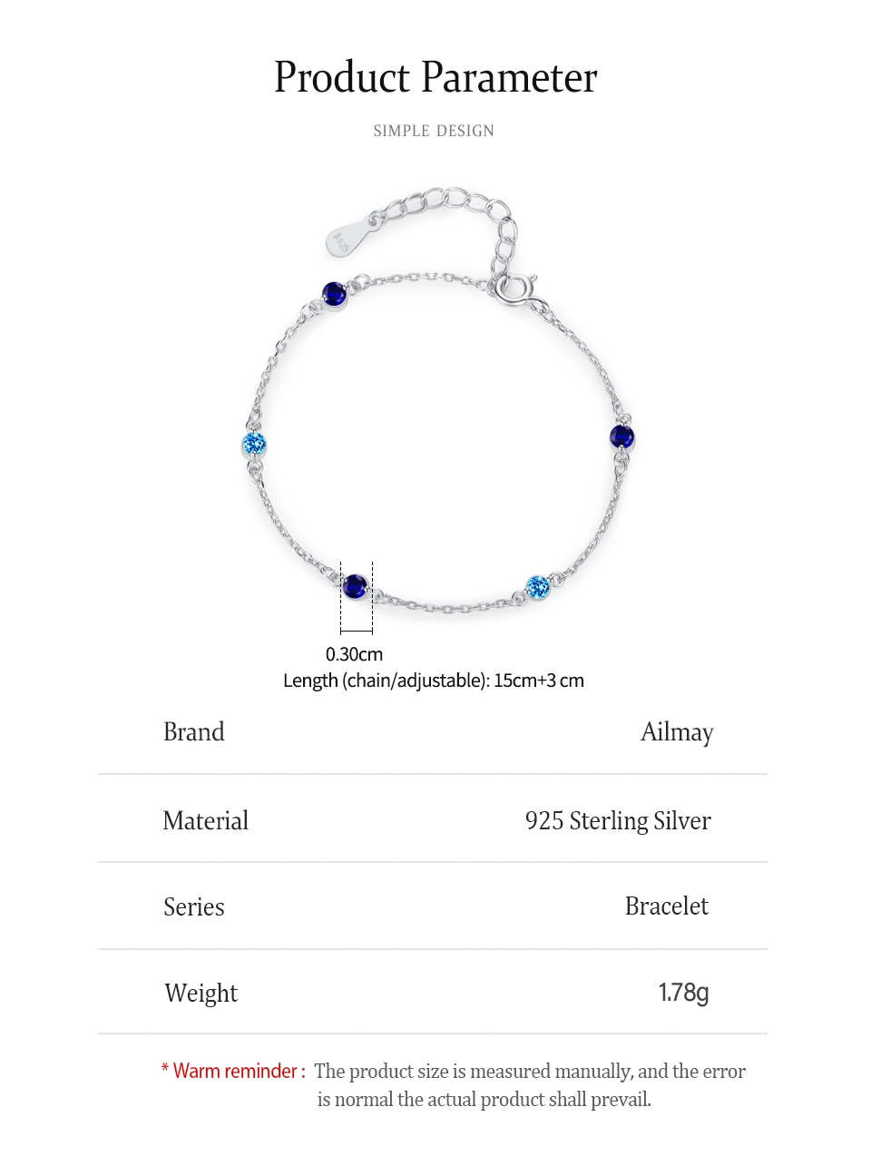 Retro Blue Series Round Zircon Chain Bracelets 925 Sterling Silver