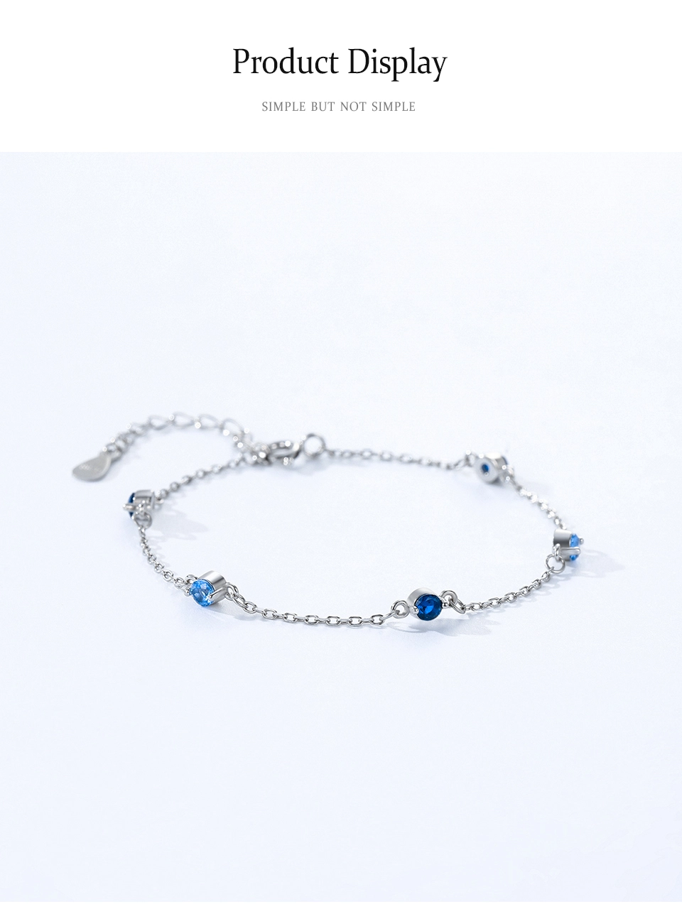Retro Blue Series Round Zircon Chain Bracelets 925 Sterling Silver