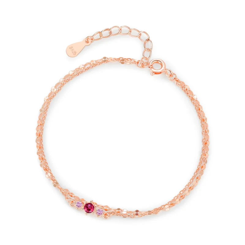 Pink Zircon Double-Layer Chain bracelet 925 Sterling Silver