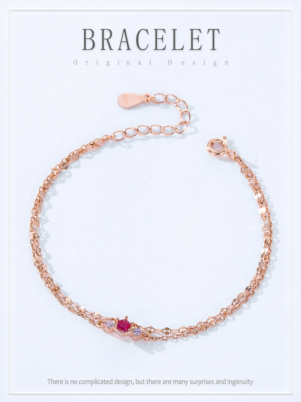 Pink Zircon Double-Layer Chain bracelet 925 Sterling Silver