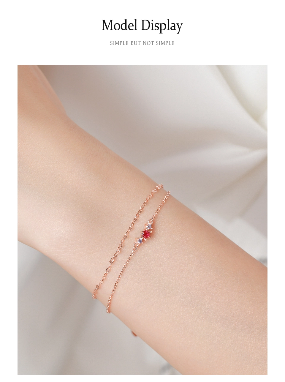 Pink Zircon Double-Layer Chain bracelet 925 Sterling Silver