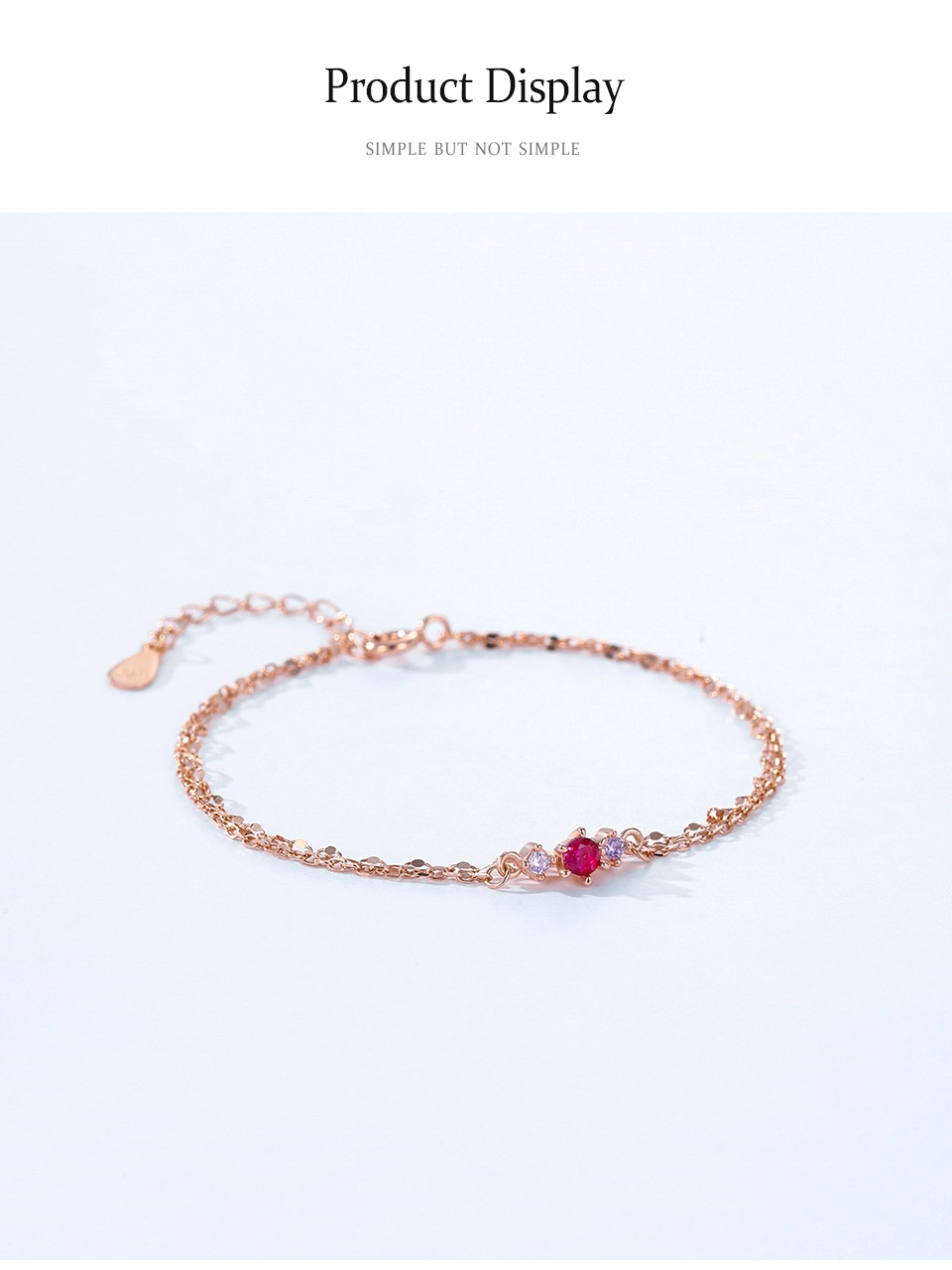 Pink Zircon Double-Layer Chain bracelet 925 Sterling Silver