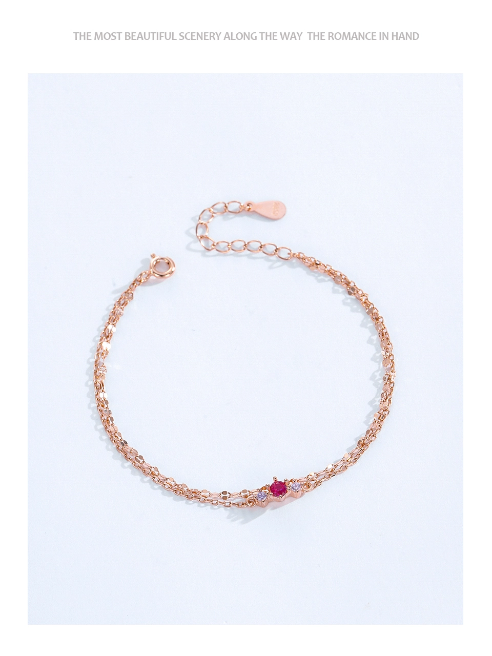 Pink Zircon Double-Layer Chain bracelet 925 Sterling Silver