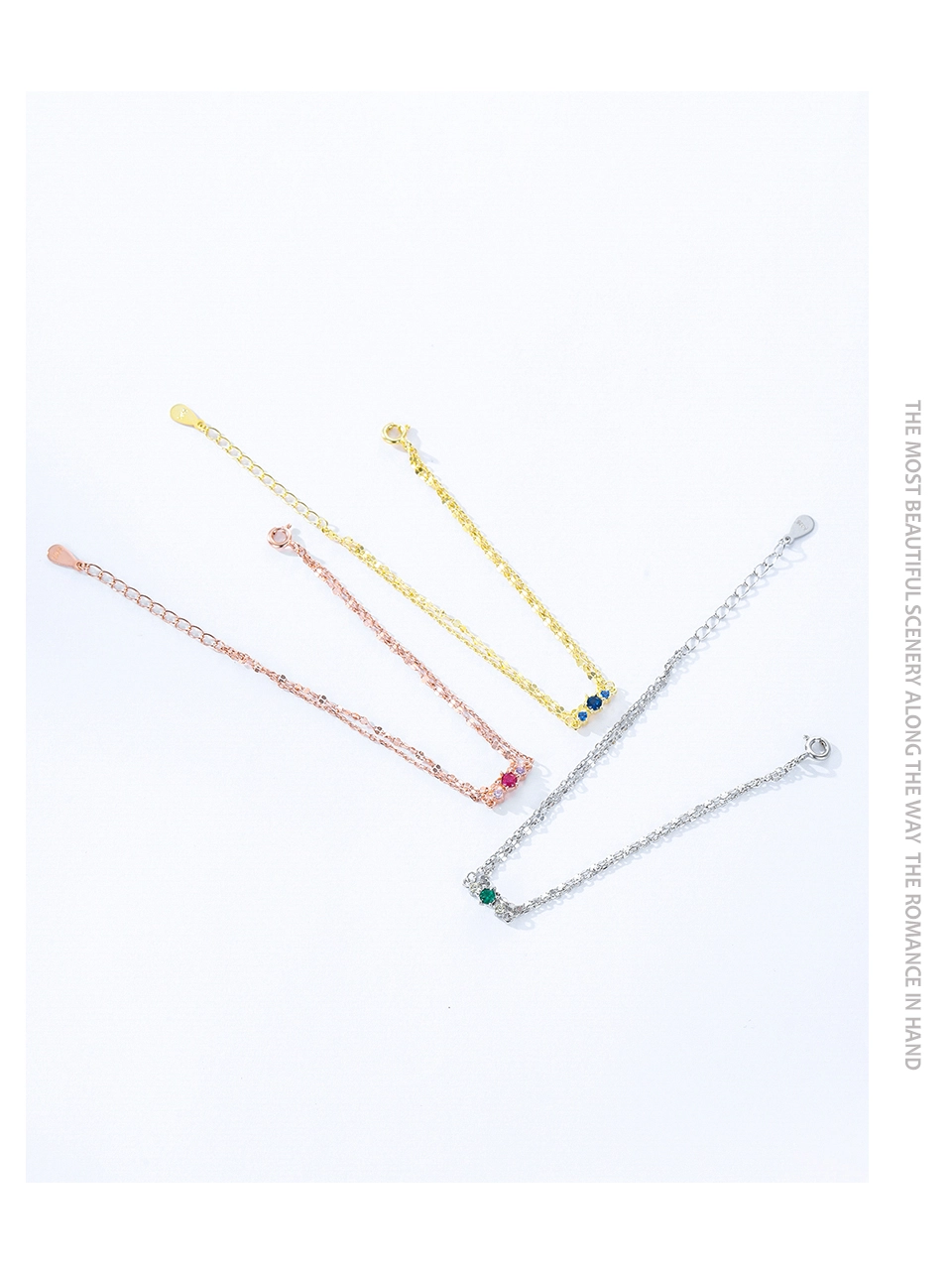 Pink Zircon Double-Layer Chain bracelet 925 Sterling Silver