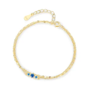 Elegant Blue Zircon Double-Layer Link Chain bracelet 925 Sterling Silver