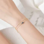 Elegant Blue Zircon Double-Layer Link Chain bracelet 925 Sterling Silver
