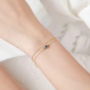 Elegant Blue Zircon Double-Layer Link Chain bracelet 925 Sterling Silver