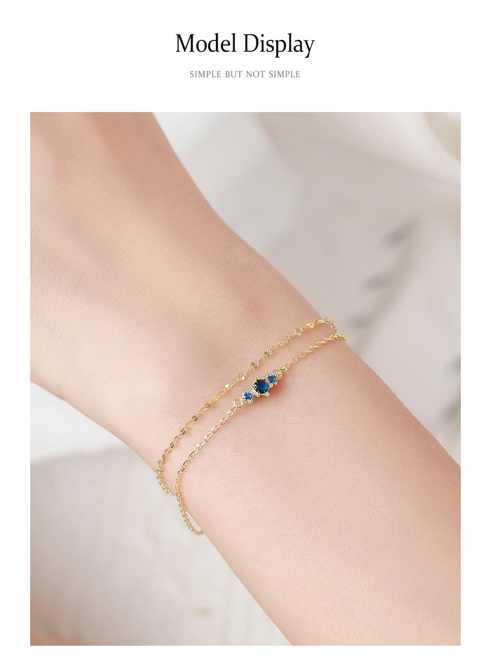 Elegant Blue Zircon Double-Layer Link Chain bracelet 925 Sterling Silver