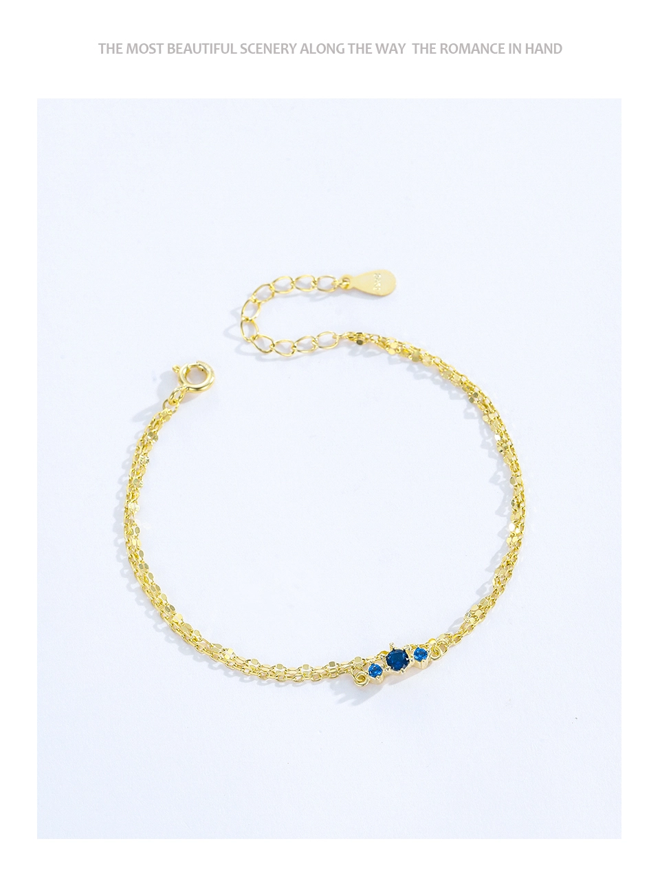 Elegant Blue Zircon Double-Layer Link Chain bracelet 925 Sterling Silver