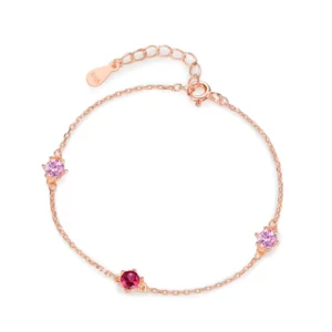 Pink series Zircon Rose Gold Color Chain Bracelet 925 Sterling Silver