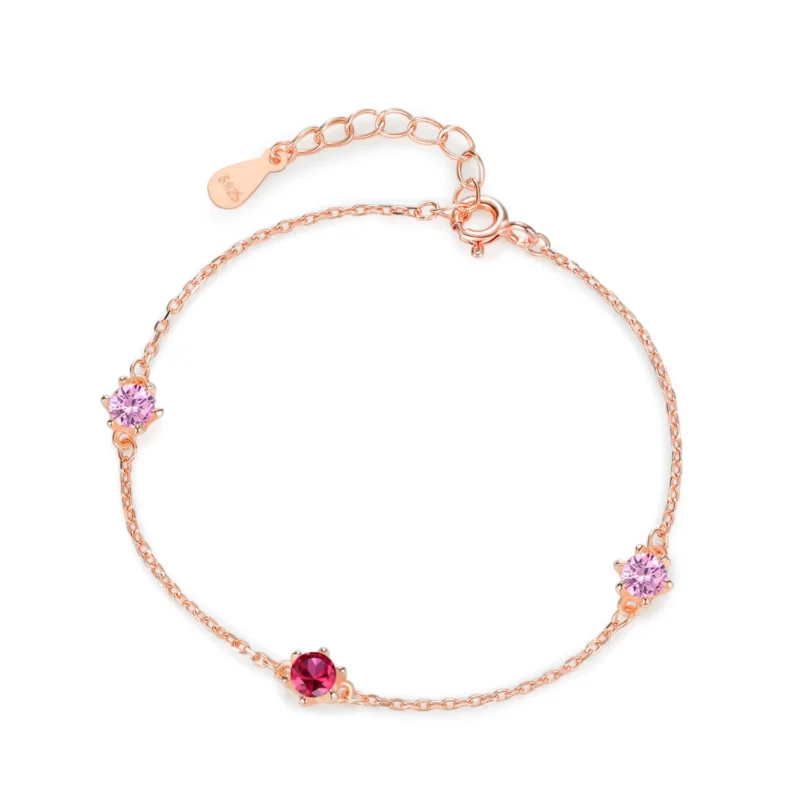 Pink series Zircon Rose Gold Color Chain Bracelet 925 Sterling Silver
