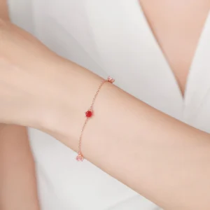 Pink series Zircon Rose Gold Color Chain Bracelet 925 Sterling Silver