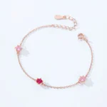 Pink series Zircon Rose Gold Color Chain Bracelet 925 Sterling Silver