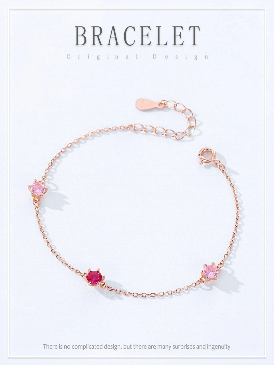 Pink series Zircon Rose Gold Color Chain Bracelet 925 Sterling Silver