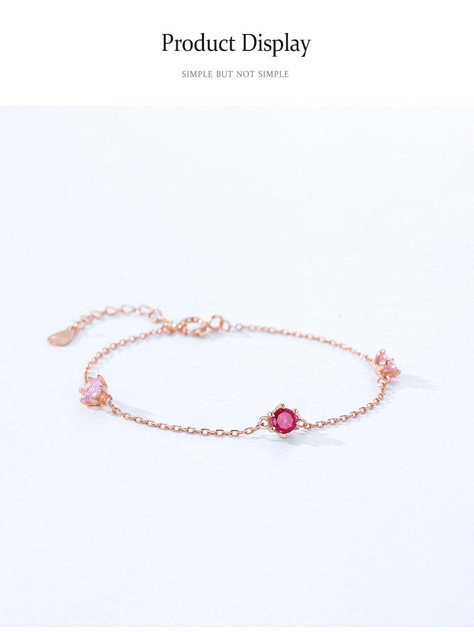 Pink series Zircon Rose Gold Color Chain Bracelet 925 Sterling Silver