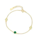 Yellow Green Zircon Gold Color Link Chain Bracelet 925 Sterling Silver