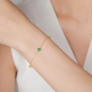 Yellow Green Zircon Gold Color Link Chain Bracelet 925 Sterling Silver
