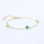 Yellow Green Zircon Gold Color Link Chain Bracelet 925 Sterling Silver