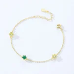 Yellow Green Zircon Gold Color Link Chain Bracelet 925 Sterling Silver