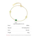 Yellow Green Zircon Gold Color Link Chain Bracelet 925 Sterling Silver