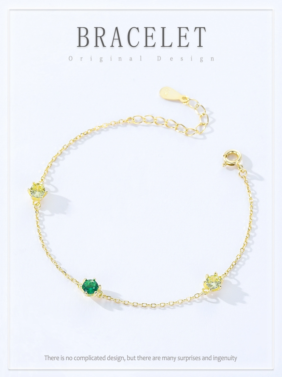 Yellow Green Zircon Gold Color Link Chain Bracelet 925 Sterling Silver