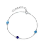 Round Blue Cubic Zirconia Chain Bracelets 925 Sterling Silver