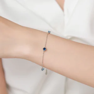 Round Blue Cubic Zirconia Chain Bracelets 925 Sterling Silver