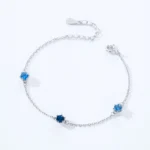 Round Blue Cubic Zirconia Chain Bracelets 925 Sterling Silver