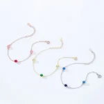 Round Blue Cubic Zirconia Chain Bracelets 925 Sterling Silver