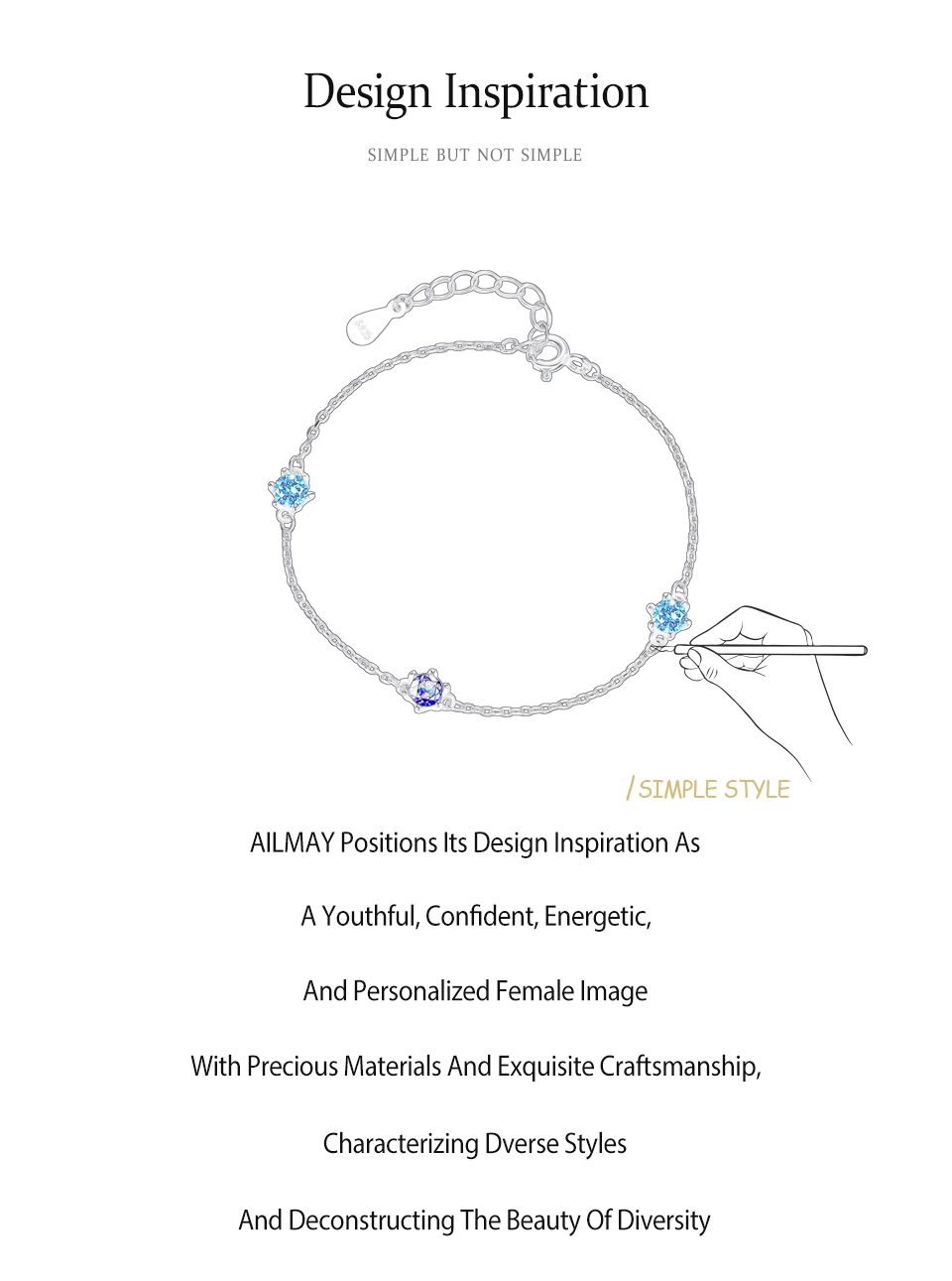 Round Blue Cubic Zirconia Chain Bracelets 925 Sterling Silver
