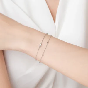 Lucky Four Leaf Flower Double Layers Small Round Chain Bracelet 925 Sterling Silver