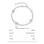Lucky Four Leaf Flower Double Layers Small Round Chain Bracelet 925 Sterling Silver