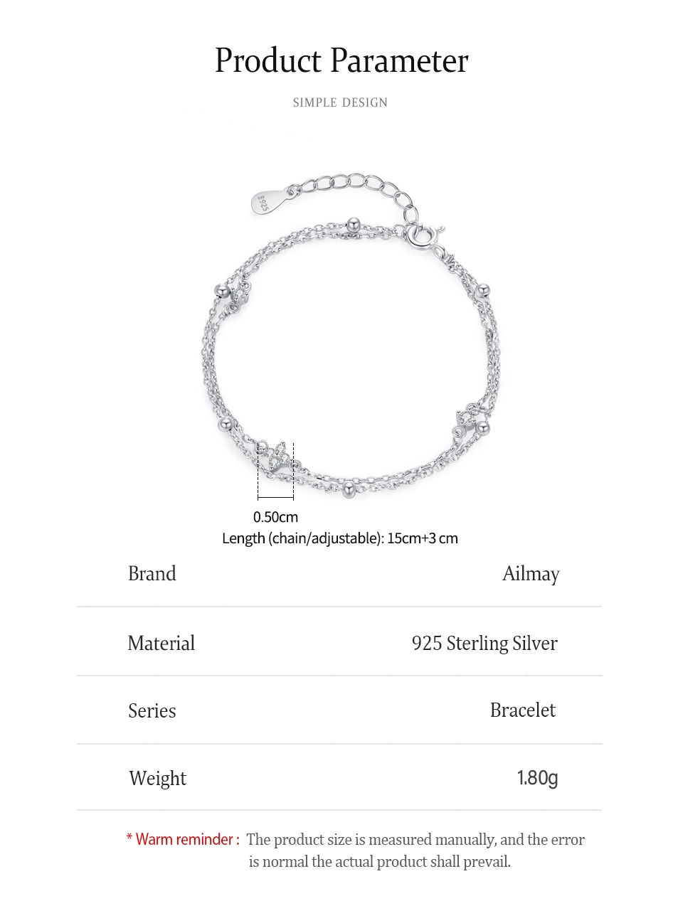Lucky Four Leaf Flower Double Layers Small Round Chain Bracelet 925 Sterling Silver