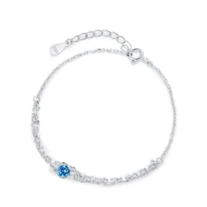 Blue Zircon Chain Bracelets Women Adjustable 925 Sterling Silver