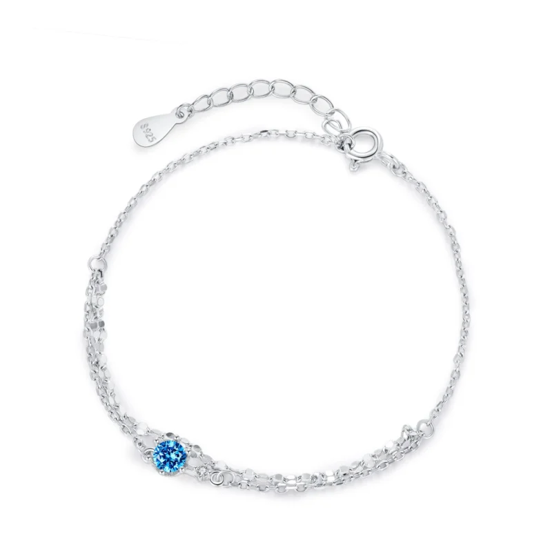 Blue Zircon Chain Bracelets Women Adjustable 925 Sterling Silver
