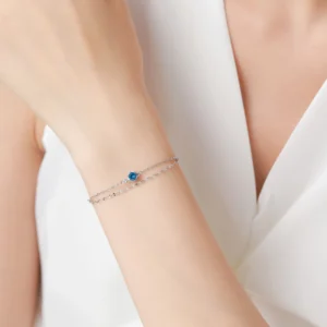 Blue Zircon Chain Bracelets Women Adjustable 925 Sterling Silver