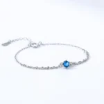 Blue Zircon Chain Bracelets Women Adjustable 925 Sterling Silver